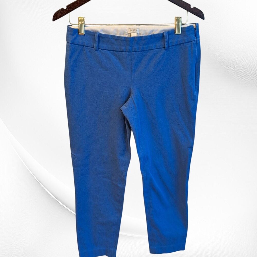 J Crew Navy Blue Stretch High Rise Cotton Blend Side Zip Ankle Length Pants - 4
